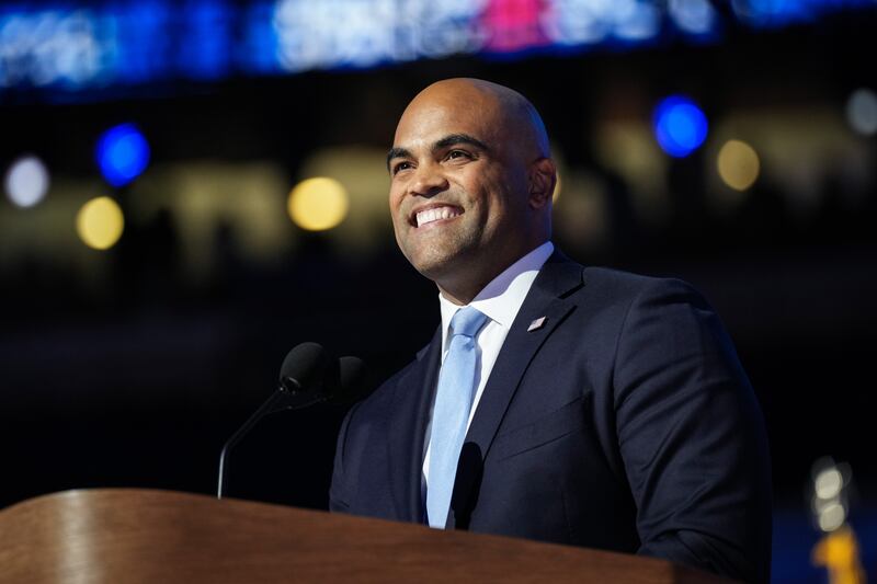 U.S. Rep. Colin Allred (D-TX) speaks on stage during the final day of the Democratic National Convention at the United Center on August 22, 2024 in Chicago, Illinois.