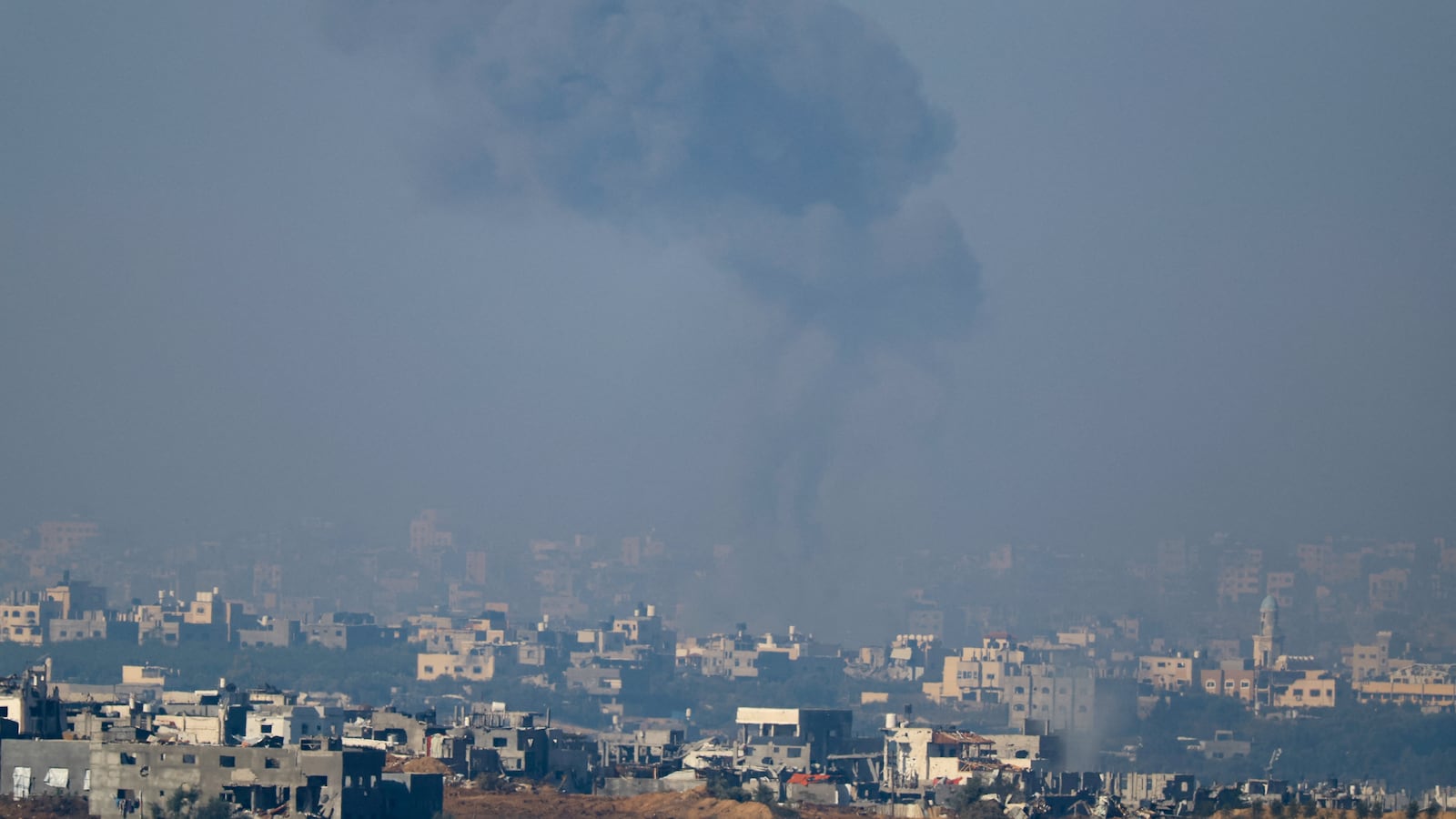 Smoke billows over Gaza after an Israeli airstrike.
