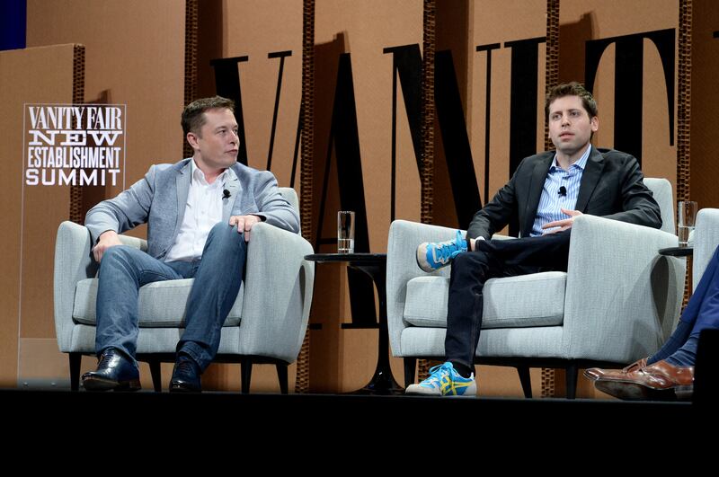 SAN FRANCISCO, CA - OCTOBER 06: (L-R) Tesla Motors CEO and Product Architect Elon Musk and Y Combinator President Sam Altman speak onstage during "What Will They Think of Next? Talking About Innovation" at the Vanity Fair New Establishment Summit at Yerba Buena Center for the Arts on October 6, 2015 in San Francisco, California. (Photo by Michael Kovac/Getty Images for Vanity Fair)SAN FRANCISCO, CA - OCTOBER 06: (L-R) Tesla Motors CEO and Product Architect Elon Musk and Y Combinator President Sam Altman speak onstage during "What Will They Think of Next? Talking About Innovation" at the Vanity Fair New Establishment Summit at Yerba Buena Center for the Arts on October 6, 2015 in San Francisco, California. (Photo by Michael Kovac/Getty Images for Vanity Fair)