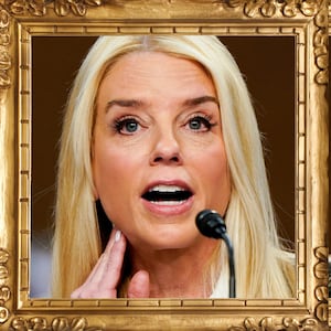 A framed photo of Pam Bondi