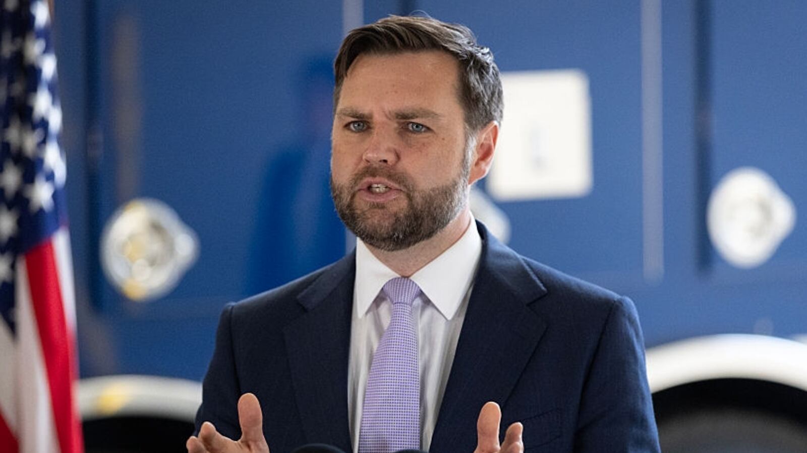 Vice President JD Vance speaks to the press following a tour of the multiagency Federal Joint Operations Center at the Wilshire Federal Building on June 20, 2025 in Los Angeles, California. Vance's visit to Los Angeles comes after a series of federal immigration raids that have sparked sometimes violent protests and compelled the Trump administration to activate members of the California National Guard and bring in U.S. Marines against the wishes of local official and the state's governor.