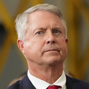 Sen. Roger Marshall, R-Kan., listens as Vice President JD Vance speaks during an event at Webco Manufacturing, in Olathe, Kansas, U.S., September 14, 2026.