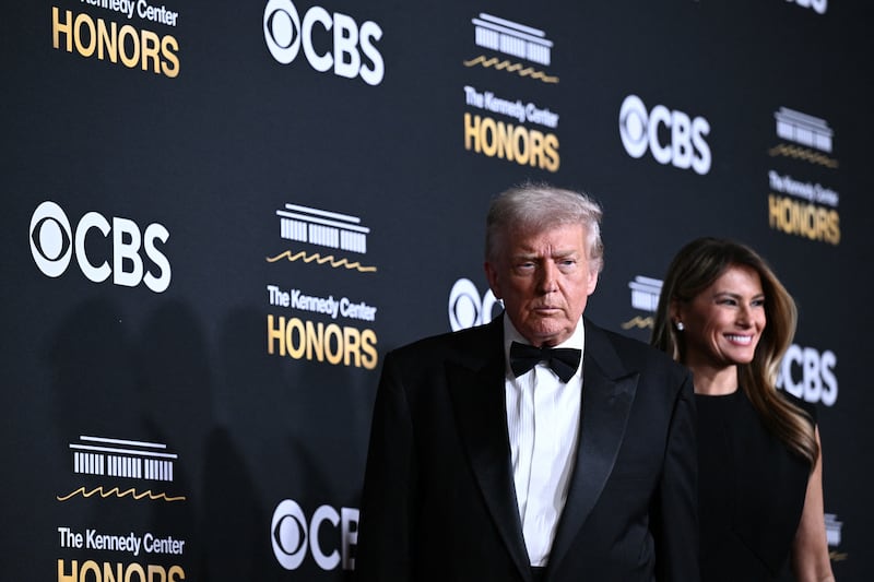 US President Donald Trump and First Lady Melania Trump arrive for the 48th Kennedy Center Honors gala