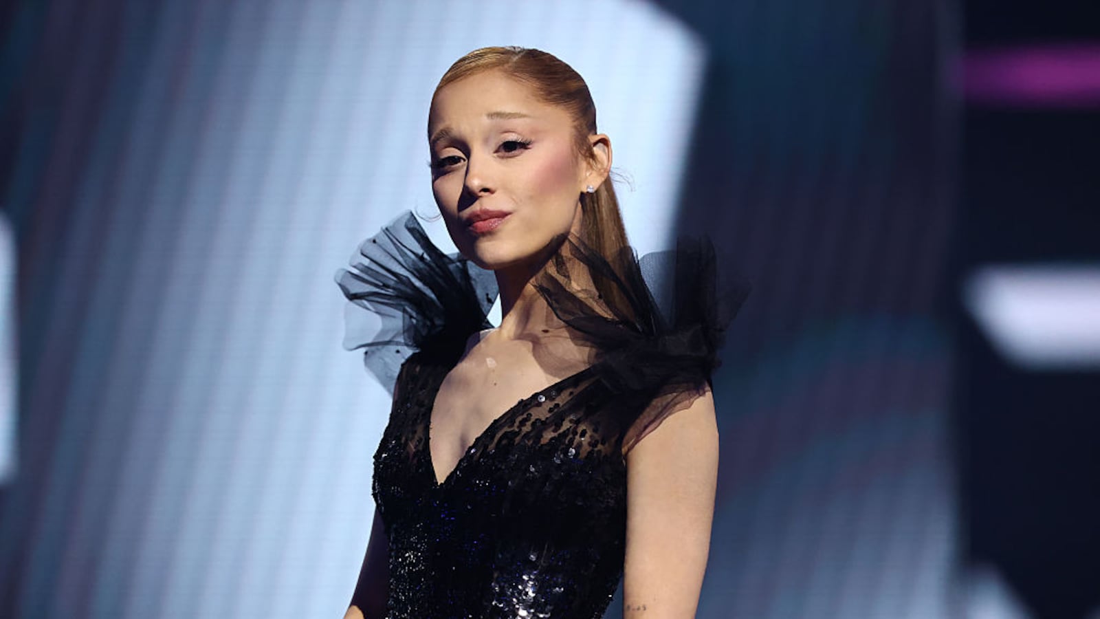 Ariana Grande speaks onstage during the 2025 MTV Video Music Awards at UBS Arena on September 07, 2025 in Elmont, New York. (Photo by Arturo Holmes/Getty Images for MTV)