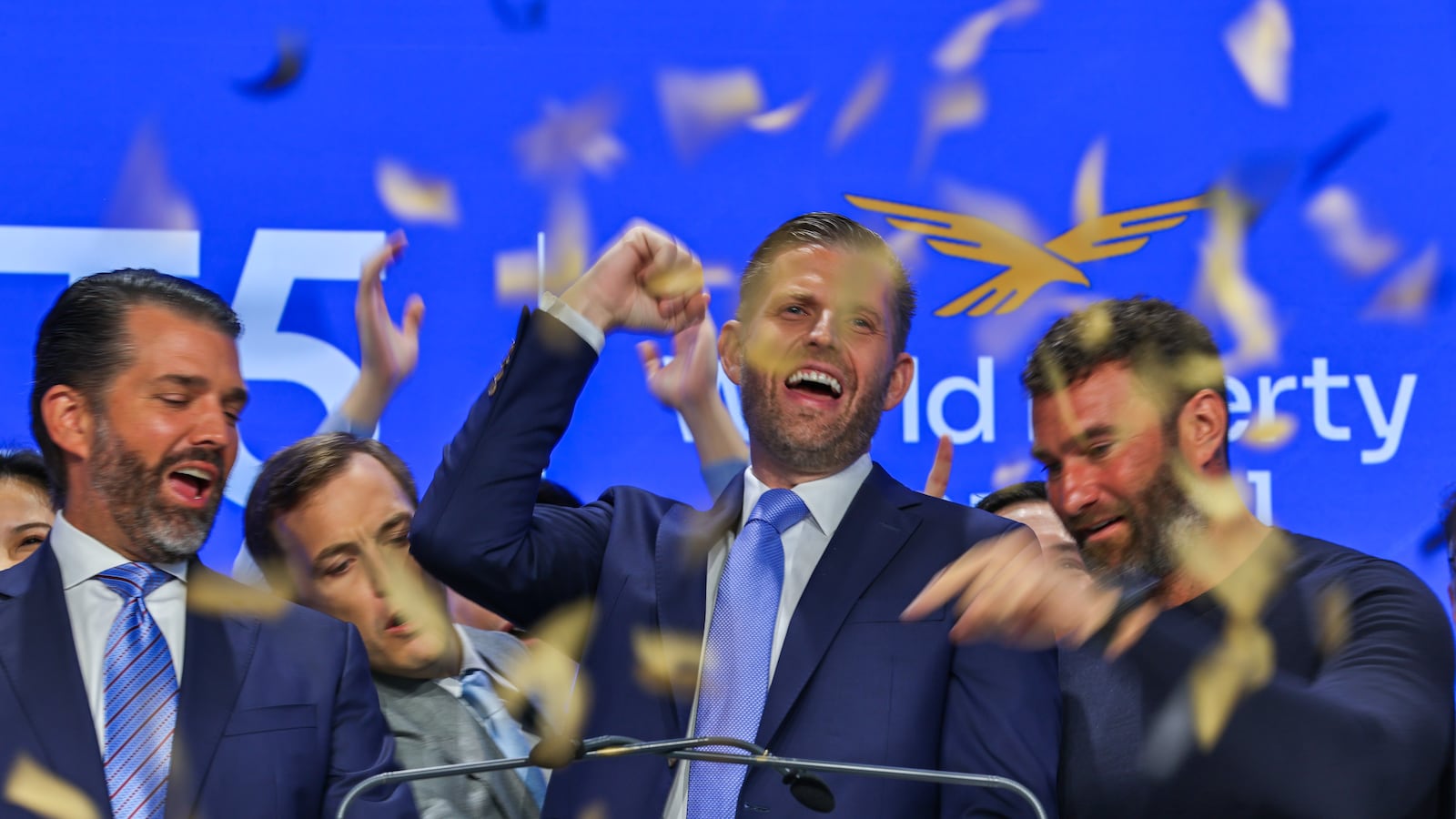Eric Trump and Donald Trump Jr. ring the NASDAQ opening bell on August 13, 2025 in New York City.
