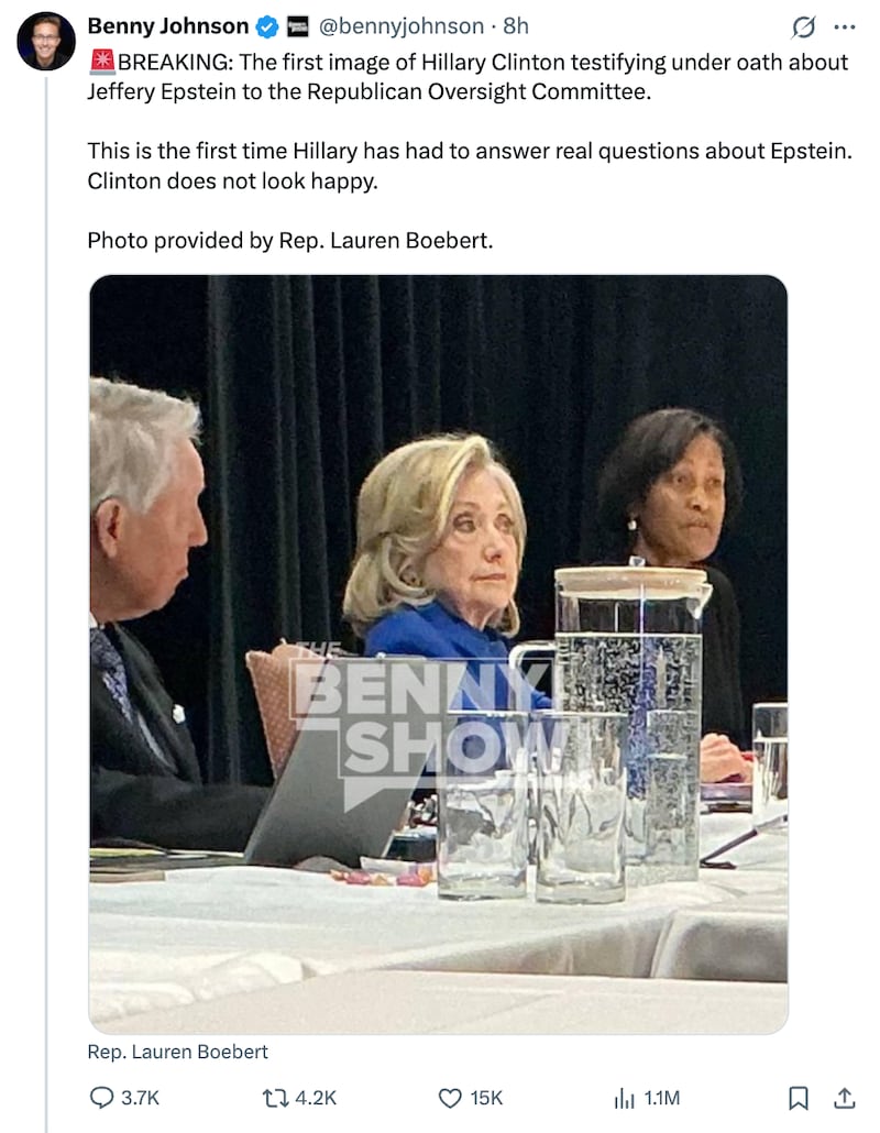 Benny Johnson X post of Clinton deposition