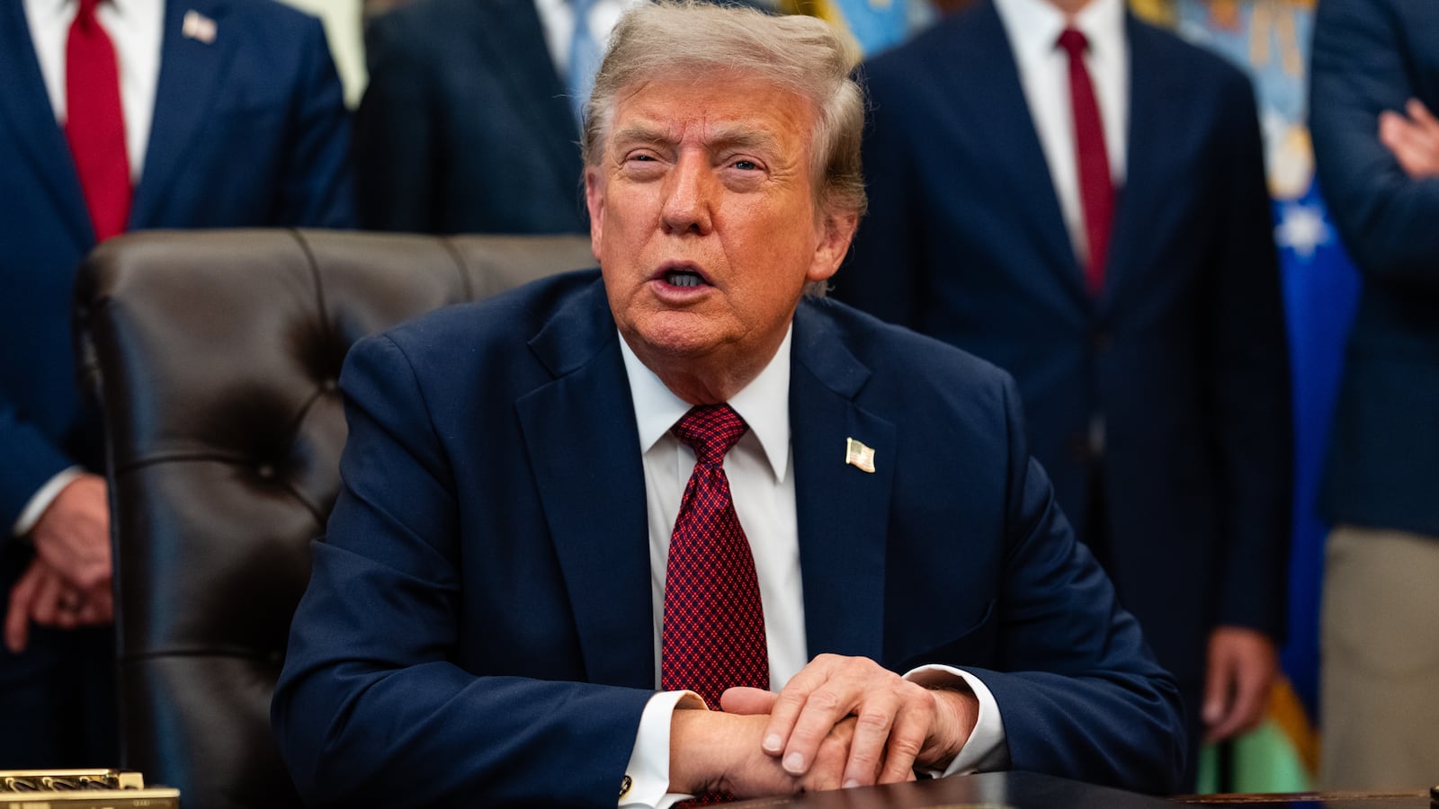 President Donald Trump speaks during an announcement on American nuclear innovation in the Oval Office at the White House on July 24, 2026 in Washington, DC.