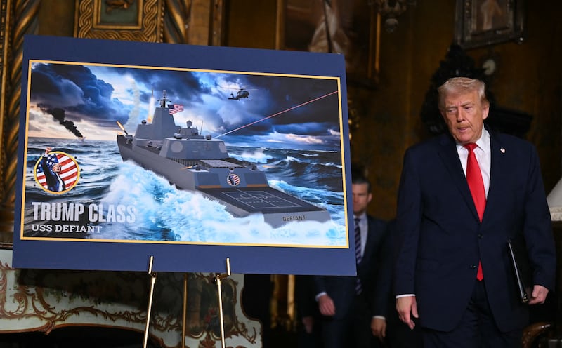 US President Donald Trump arrives to announce the US Navy's new Golden Fleet initiative, unveiling a new class of warships, at Mar-a-Lago in Palm Beach, Florida, on December 22, 2025. President Donald Trump on December 22 announce