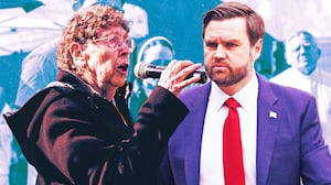 A photo illustration of Sister JoAnn Persch and JD Vance.