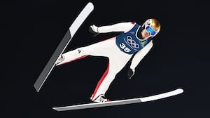 05 February 2026, Italy, Predazzo: Olympia, Olympic Winter Games Milan Cortina 2026, Ski jumping, men, normal hill, training, Johann Andre Forfang (Norway) in action. Photo: Daniel Karmann/dpa (Photo by Daniel Karmann/picture alliance via Getty Images)