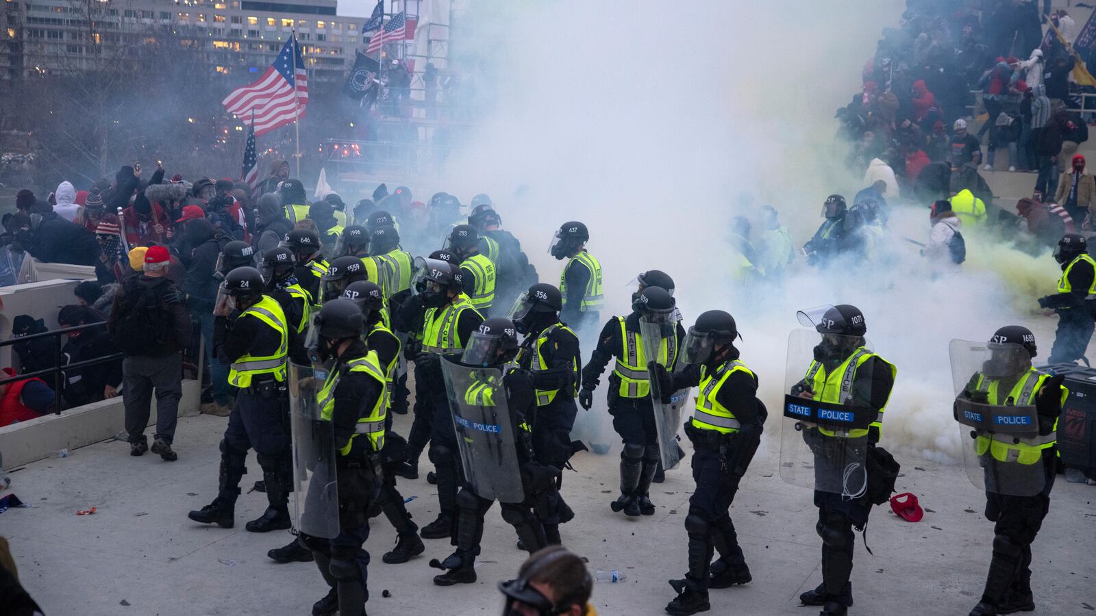 Capitol police use pepper spray and tear gas to clear the capitol.
