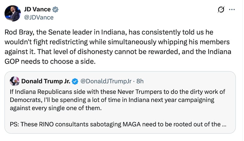 JD Vance posts on X about Rod Bray.