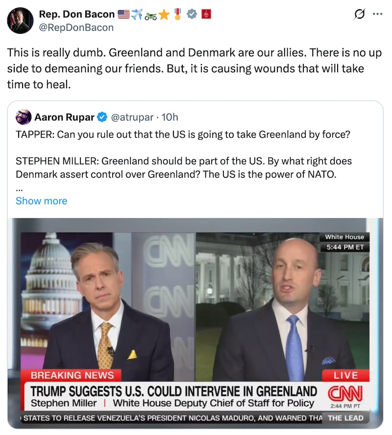 Bacon shared a clip of Miller's CNN appearance.