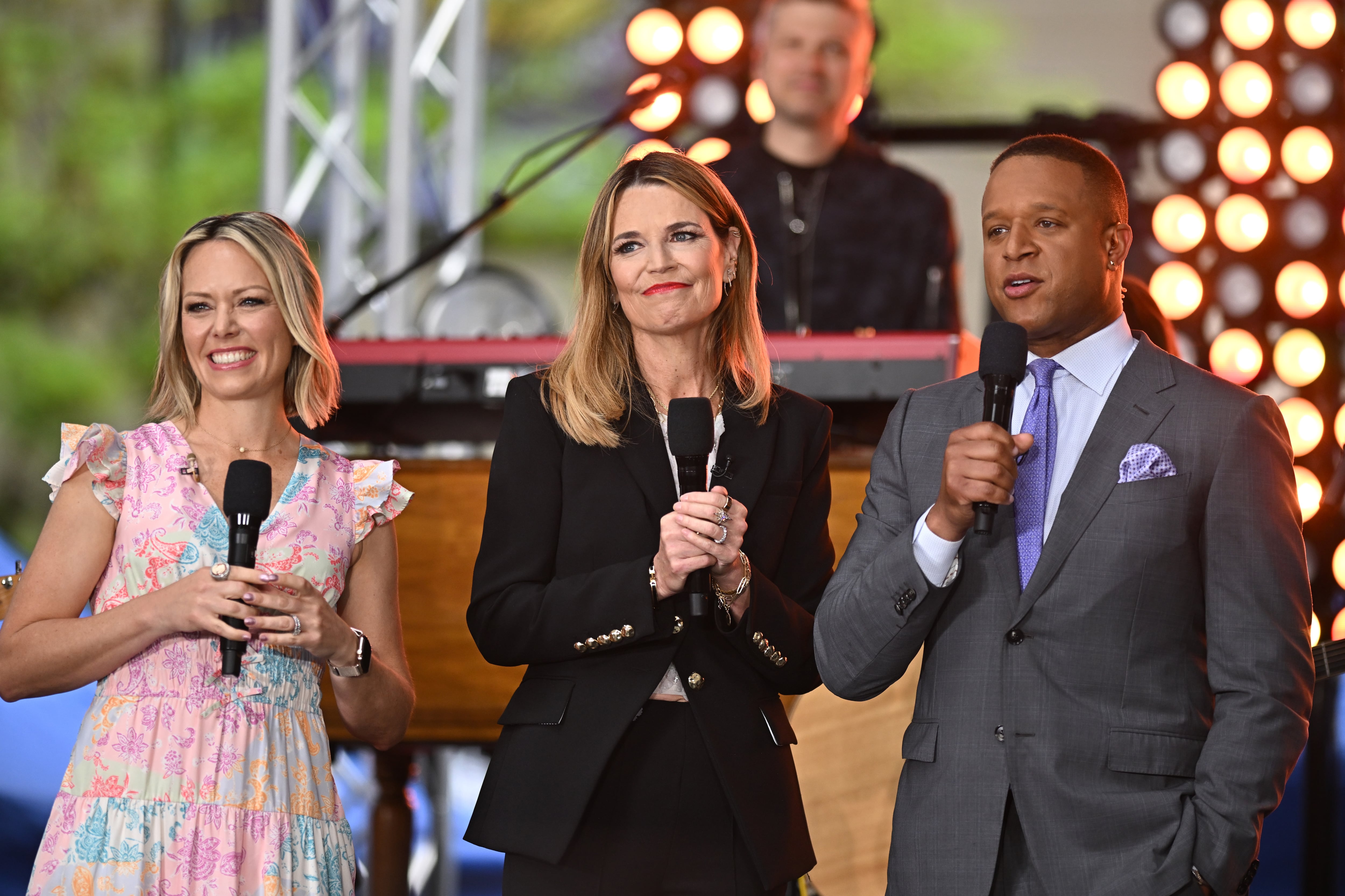 NEW YORK, NY - MAY 13: Dylan Dreyer, Savannah Guthrie and Craig Melvin are seen on NBC's "Today" Citi Concert Series at Rockefeller Plaza on May 13, 2025 in New York City.  (Photo by NDZ/Star Max/GC Images)
