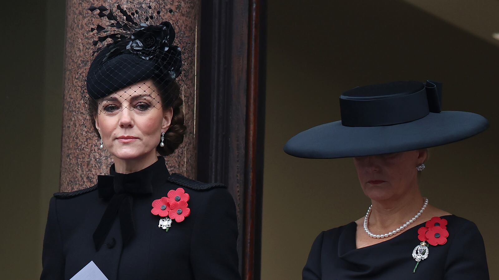 Catherine Princess of Wales and Sophie, at the National Service of Remembrance at The Cenotaph on November 10, 2024 in London.
