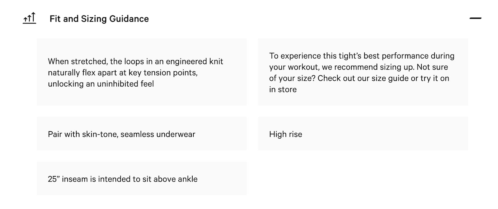 The product description for Lululemon's "Get Low" leggings suggests skin-tone underwear and sizing up.