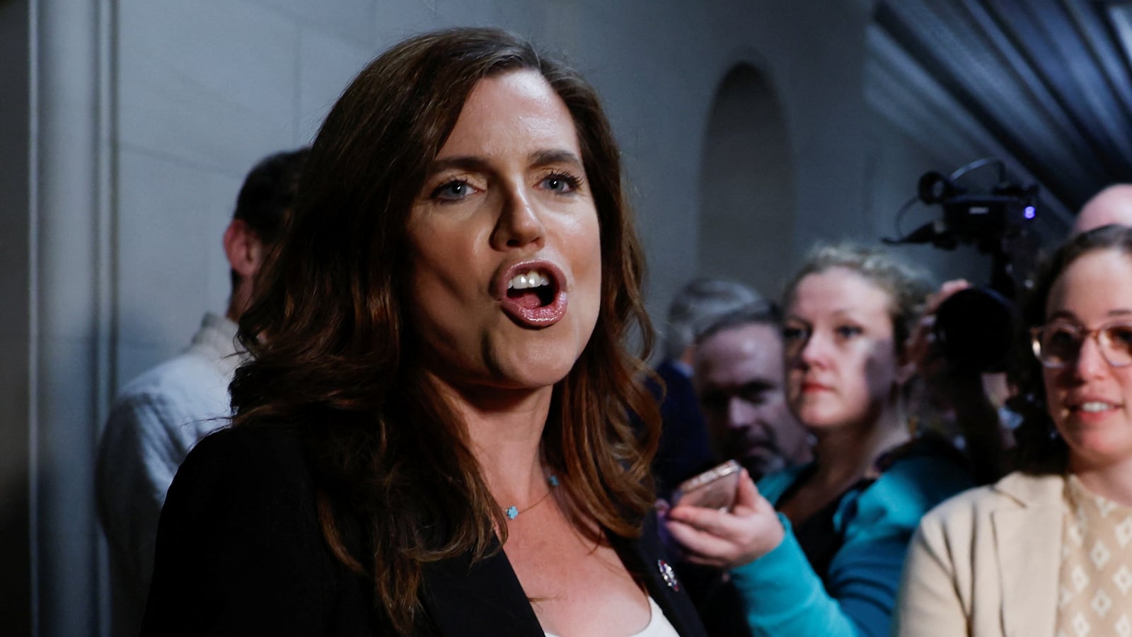 U.S. Rep. Nancy Mace (R-SC) speaks with the media as Republicans work towards electing a new Speaker of the House after Kevin McCarthy (R-CA) was ousted from the position of speaker.