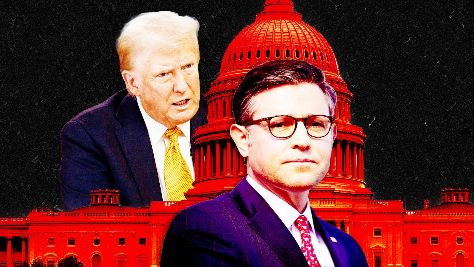 A photo illustration of Donald Trump and Mike Johnson.