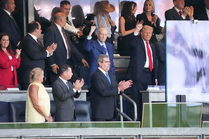 U.S. President Donald Trump attends the Yankees Baseball Game at Yankee Stadium in New York City, U.S., September 11, 2025. REUTERS/Ken Cedeno