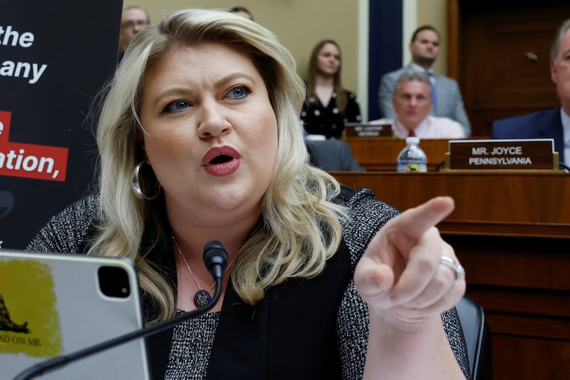 U.S. Rep. Kat Cammack (R-FL) speaks as TikTok Chief Executive Shou Zi Chew testifies before a House Energy and Commerce Committee hearing entitled "TikTok: How Congress can Safeguard American Data Privacy and Protect Children from Online Harms," as lawmakers scrutinize the Chinese-owned video-sharing app, on Capitol Hill in Washington, U.S., March 23, 2023. REUTERS/Evelyn Hockstein