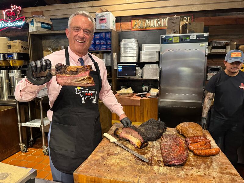 Robert F. Kennedy Jr posed with a $60 dino rib on Thursday.