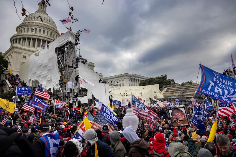 WASHINGTON, DC - JANUARY 6: Trump supporters clash with police and security forces as people try to storm the US Capitol on January 6, 2021 in Washington, DC. Demonstrators breeched security and entered the Capitol as Congress debated the 2020 presidential election Electoral Vote Certification. (photo by Brent Stirton/Getty Images)