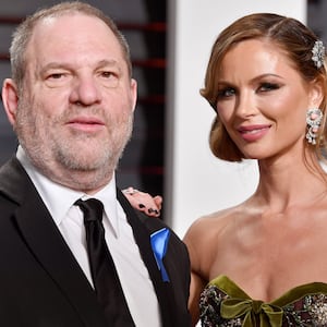 Harvey Weinstein (L) and fashion designer Georgina Chapman in 2017.