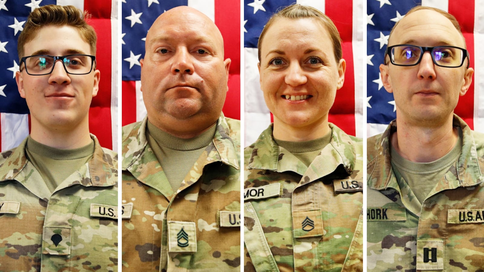 (L to R) Sgt. Declan J. Coady, Sgt. 1st Class Noah L. Tietjens, Sgt. 1st Class Nicole Amor and Capt. Cody Khork were killed March 1, 2026, at the Port of Shuaiba, Kuwait during a drone attack.