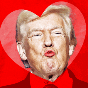Donald Trump winks as he puckers up for a kiss.
