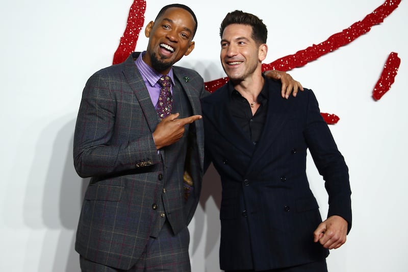 Cast members Will Smith and Jon Bernthal pose as they arrive at the UK premiere of 'King Richard' in London, Britain, November 17, 2021 REUTERS/Hannah Mckay