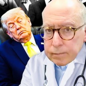 A photo illustration of Dr. Jonathan Reiner and Donald Trump sleeping.