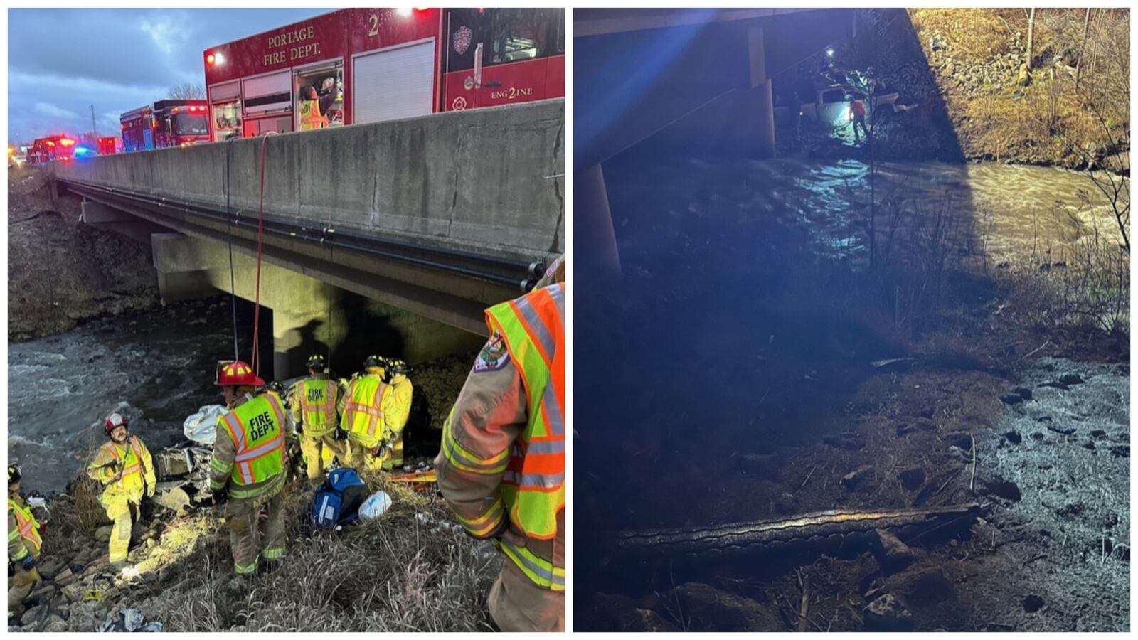 Side-by-side photos of a mangled truck that crashed in Northwest Indiana.