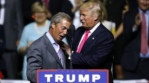 Donald Trump greets United Kingdom Independence Party leader Nigel Farage