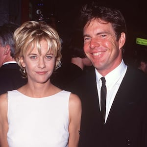Meg Ryan and Dennis Quaid at the premiere of "French Kiss" in 1995 at Mann Chinese Theatre in Hollywood, California.
