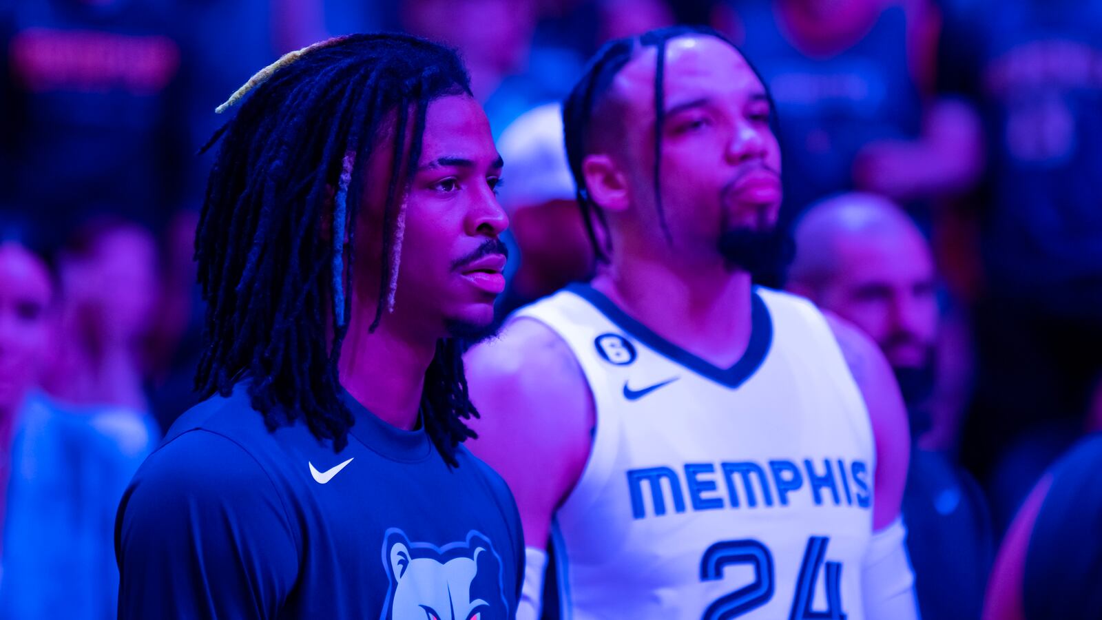 Memphis Grizzlies guard Ja Morant (12) and forward Dillon Brooks (24) at Footprint Center.