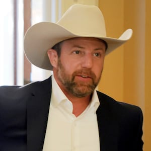 Sen. Markwayne Mullin (R-OK) arrives to the weekly Senate Republican policy luncheon at the U.S. Capitol on January 28, 2026