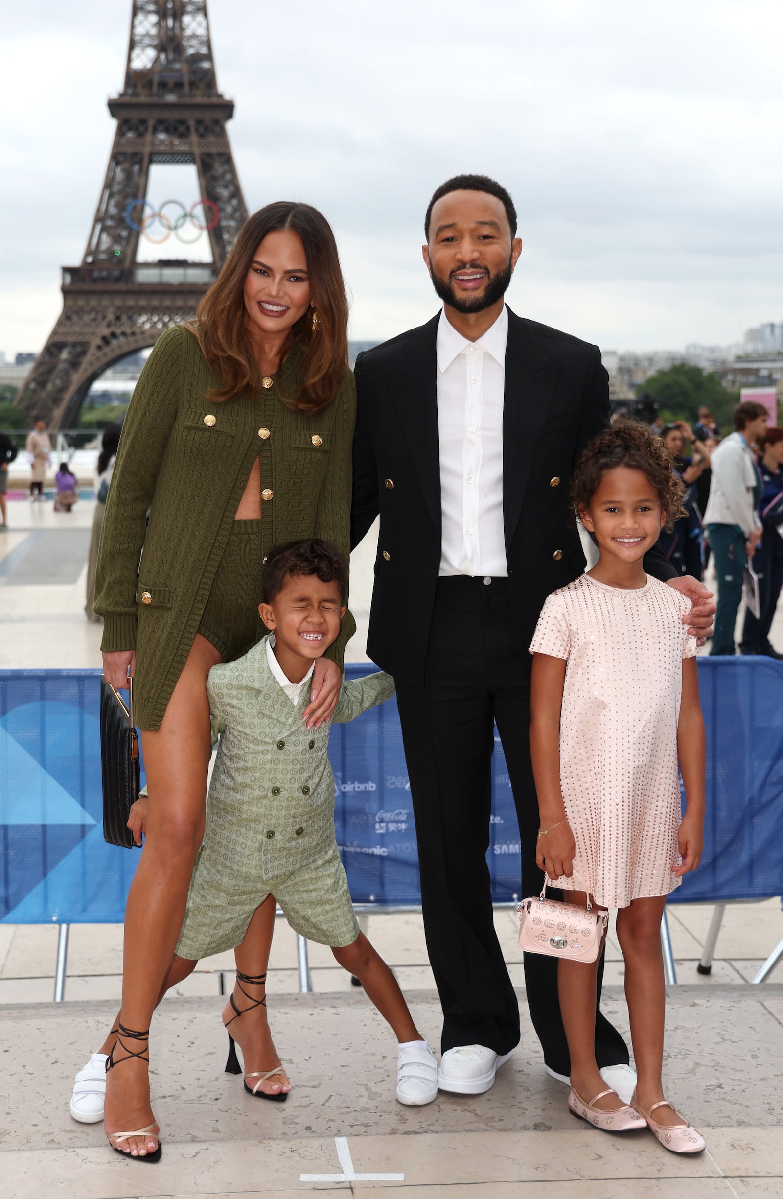 Chrissy Teigen and John Legend with son Miles and daughter Luna at the red carpet ahead of the opening ceremony of the 2024 Olympic Games in Paris.