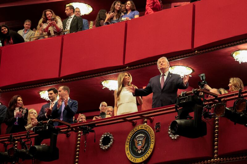 U.S. President Donald Trump and first lady Melania Trump attend the opening night of 'Chicago' at the John F. Kennedy Memorial Center for the Performing Arts.
