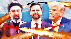 A photo illustration of Mojtaba Khamenei, JD Vance, and Donald Trump.