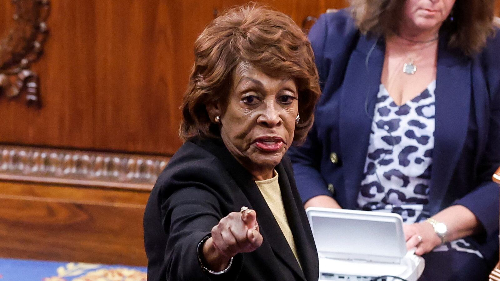 U.S. Rep. Maxine Waters (D-CA) calls out Republican Rep. Matt Rosedale (R-MT), who had mentioned her by name during his nominating speech.