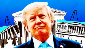 Donald Trump in front of the Supreme Court with his ballroom presentation