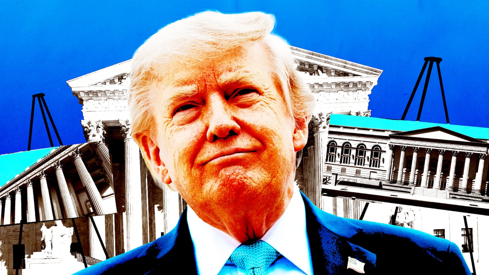 Donald Trump in front of the Supreme Court with his ballroom presentation