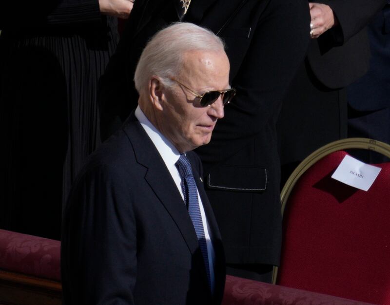 Former US president Joe Biden is seen arriving at the Pope's Funeral at the Vatican in Rome, Italy on 26 April, 2025.