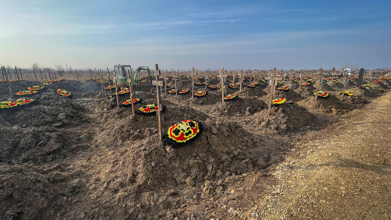 Graves of Russian Wagner mercenary group fighters are seen in a cemetery near the village of Bakinskaya in Krasnodar region, Russia, Jan. 22, 2023.