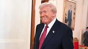 US President Donald Trump arrives for a breakfast meeting with Senate Republicans in the State Dining Room of the White House on November 5, 2025, in Washington, DC.