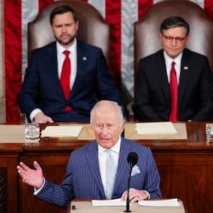 Britain's King Charles addresses a joint meeting of Congress in the House Chamber of the U.S. Capitol in Washington, D.C., U.S., April 28, 2026. REUTERS/Eric Lee