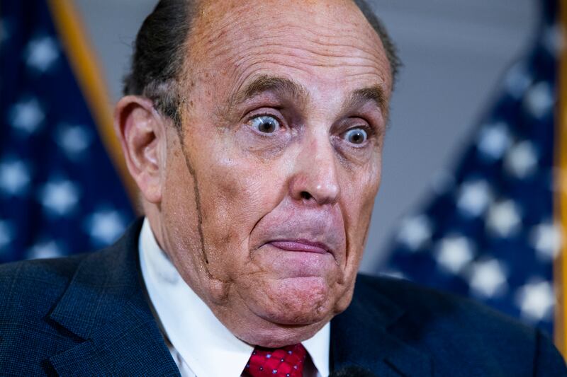 Rudy Giuliani hair dye dripping