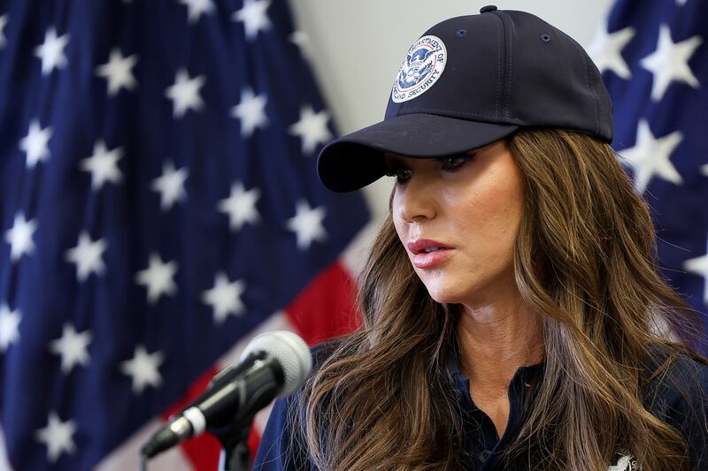 U.S. Secretary of Homeland Security Kristi Noem holds a press conference, in Los Angeles, California, U.S., June 12, 2025. REUTERS/Aude Guerrucci