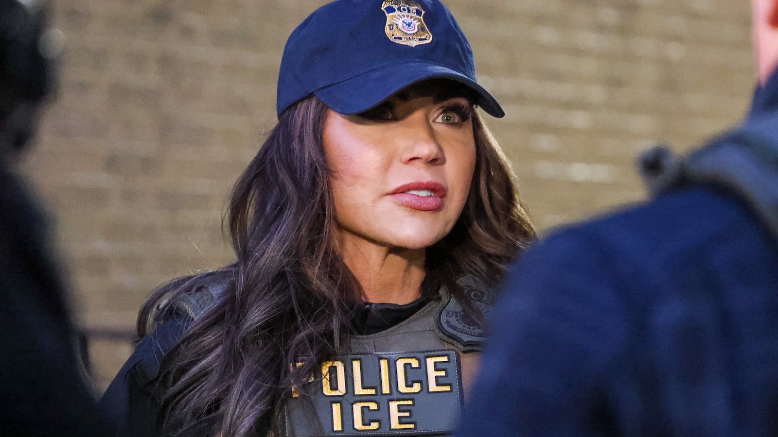 DHS Secretary Kristi Noem in ICE uniform on January 28, 2025 in New York City.