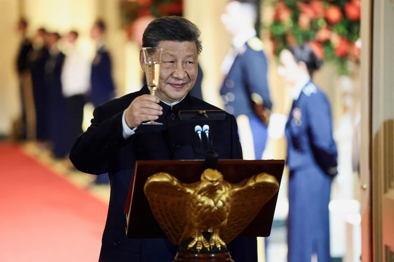 Chinese President Xi Jinping makes a toast during the state dinner hosted by Donald Trump at the White House.